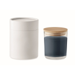 Vanilla scented branded candle in a glass for gifting