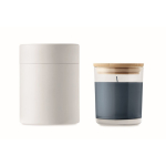 Vanilla scented branded candle in a glass for gifting third view