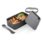 Promotional plastic lunchbox with divider and cutlery, 1.2 L graphite colour