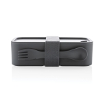 Promotional plastic lunchbox with divider and cutlery, 1.2 L graphite colour