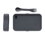Promotional plastic lunchbox with divider and cutlery, 1.2 L graphite colour