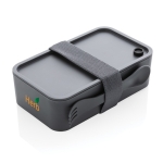 Promotional plastic lunchbox with divider and cutlery, 1.2 L graphite colour