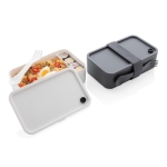 Promotional plastic lunchbox with divider and cutlery, 1.2 L graphite colour