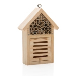 Small insect hotel made of wood, suitable for bees wood colour