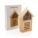 Small insect hotel made of wood, suitable for bees wood colour