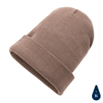 Sustainable promotional beanies from recycled material brown colour