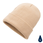 Sustainable promotional beanies from recycled material beige colour