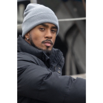 Sustainable promotional beanies from recycled material light grey colour ambient view 2