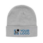Sustainable promotional beanies from recycled material light grey colour printing view