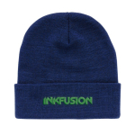 Sustainable promotional beanies from recycled material navy-blue colour