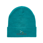 Sustainable promotional beanies from recycled material mint green colour view with logo