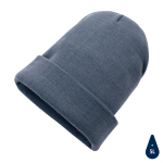 Sustainable promotional beanies from recycled material blue gray colour