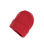 Sustainable promotional beanies from recycled material desatured red colour