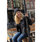 Eco winter hats with logo patch and classic design black colour