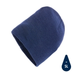 Eco winter hats with logo patch and classic design navy-blue colour