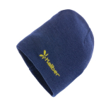 Eco winter hats with logo patch and classic design navy-blue colour view with logo