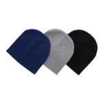 Eco winter hats with logo patch and classic design navy-blue colour