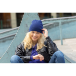 Eco winter hats with logo patch and classic design navy-blue colour ambient view 3 