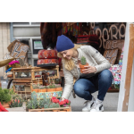 Eco winter hats with logo patch and classic design navy-blue colour ambient view 4