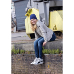 Eco winter hats with logo patch and classic design navy-blue colour