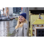 Eco winter hats with logo patch and classic design navy-blue colour