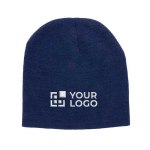 Eco winter hats with logo patch and classic design navy-blue colour