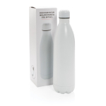 Large, promotional stainless steel thermal bottle, 1 L white colour view with box