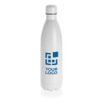 Large, promotional stainless steel thermal bottle, 1 L white colour printing view
