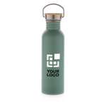 Single-wall steel bottle with lid and handle, 700 ml green colour printing view