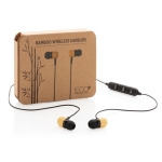 In-ear bamboo headphones with magnetic tips black colour