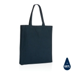 Reinforced promotional recycled cotton bag, 145 g/m² navy-blue colour