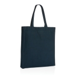 Reinforced promotional recycled cotton bag, 145 g/m² navy-blue colour