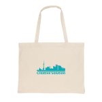 Large printed or embroidered recycled cotton bag, 145 g/m² beige colour view with logo