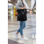 Recycled branded tote bags with long handles, 330 g/m² black colour ambient view 2