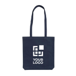 Recycled branded tote bags with long handles, 330 g/m² blue colour second view