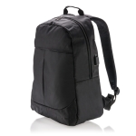 600D polyester laptop backpack with USB port, 15”, Oslo black colour