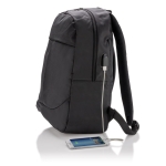 600D polyester laptop backpack with USB port, 15”, Oslo black colour