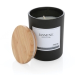 Scented candle with subtle fragrance, bamboo lid and logo black colour