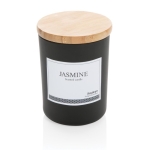 Scented candle with subtle fragrance, bamboo lid and logo black colour