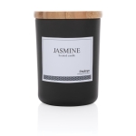 Scented candle with subtle fragrance, bamboo lid and logo black colour
