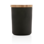 Scented candle with subtle fragrance, bamboo lid and logo black colour