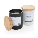 Scented candle with subtle fragrance, bamboo lid and logo black colour