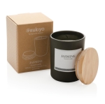 Scented candle with subtle fragrance, bamboo lid and logo black colour