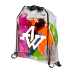 Transparent drawstring bag with coloured cords black colour screen printing view