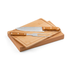 BBQ utensil set with bamboo board and 2 utensils brown colour