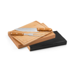 BBQ utensil set with bamboo board and 2 utensils various colours
