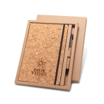 Set of cork notebook and ballpoint pen in gift box, A5 natural colour image with logo