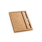 Set of cork notebook and ballpoint pen in gift box, A5 natural colour