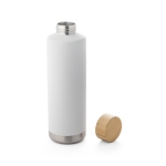 Steel bottle with bamboo lid, metallic strip, 640 ml white colour third view