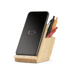 Wireless charging station & bamboo pen holder, iPhone & Android natural colour fourth view